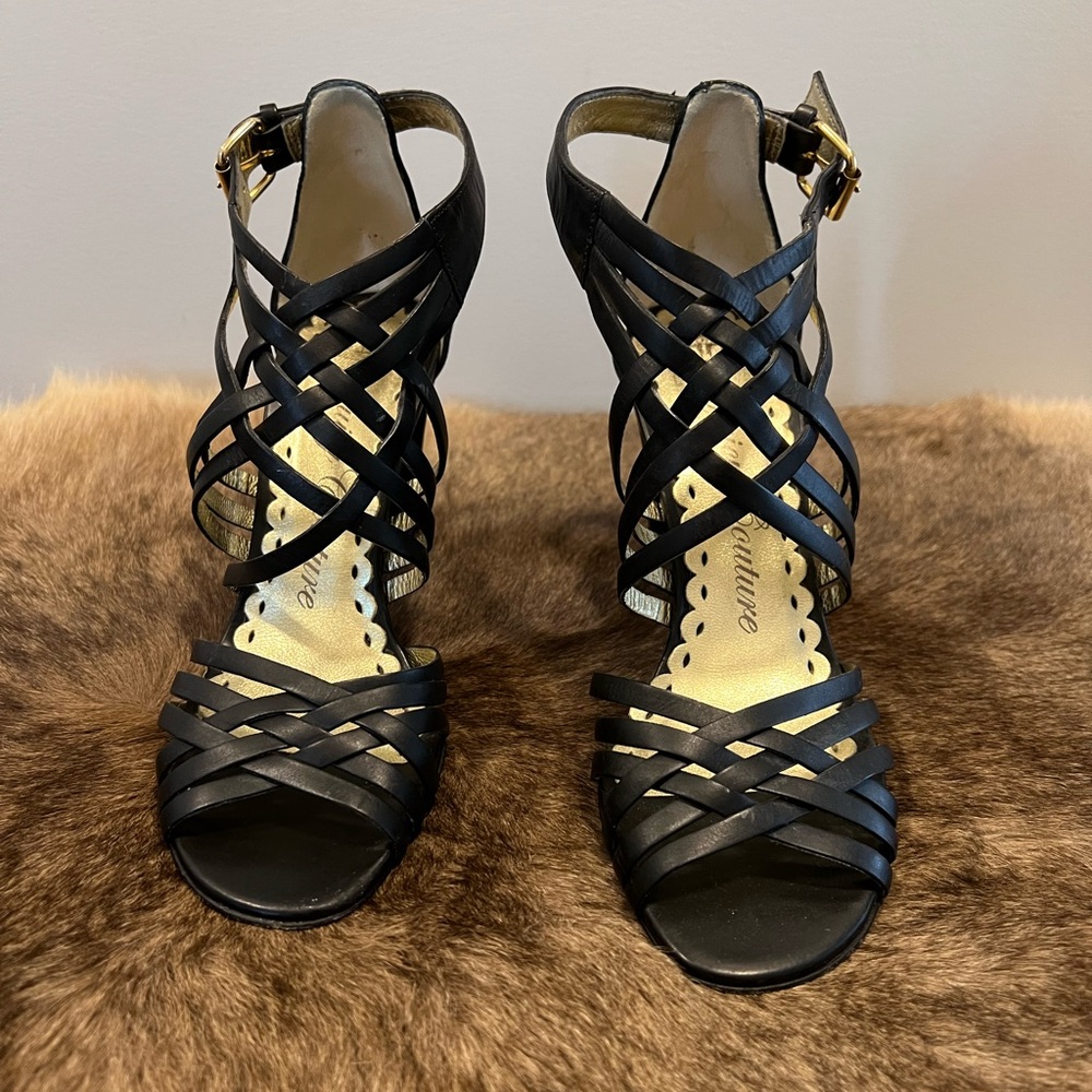Juicy Couture Black Leather Strappy Heels – Elegant & Timeless (Size 6.5)